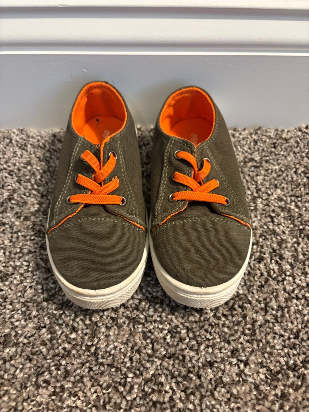 oomphies Olive Canvas Sneakers with Bright Orange Accents